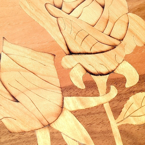 SOLD Vtg Botanical Wood Inlay Wall Hanging, 70s OOAK handmade Wood Craft - Picture 5 of 8